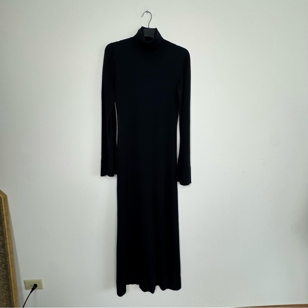 Toteme Cashmere Blend Slit Sleeve Turtleneck Knitted Maxi Dress Black Sz S - Picture 7 of 17